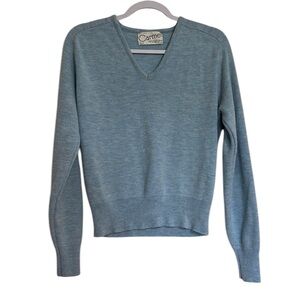Vintage 1970s Carmel Baby Light Blue Sweater Top Size S